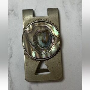 Vintage Sterling Silver Made Mexico Mother of pearl￼ Mens Money Clip Circa 1950